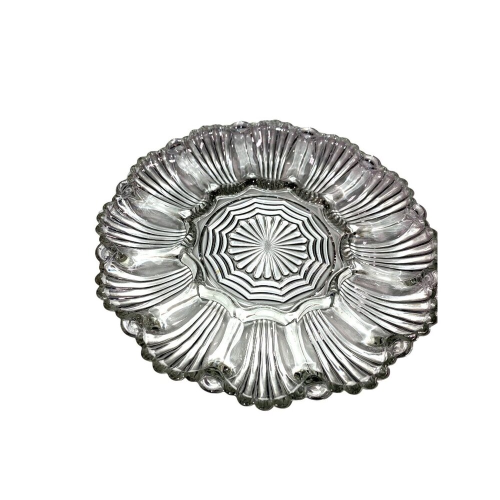 Clear Glass Deviled Egg Plate Dish Scalloped Rim